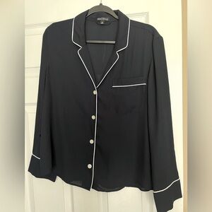 J. Crew Mercantile Navy Blue and White Piping Pajama Style Top